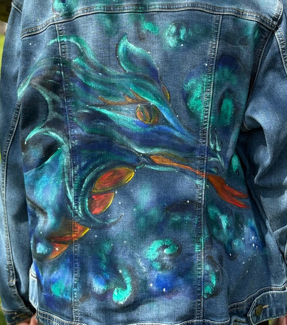 Acrylic on upcycled jean jacket Size Womens Med