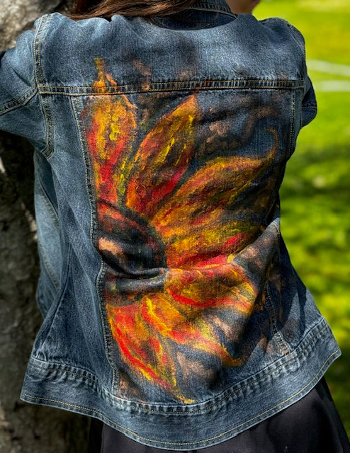 Acrylic on upcycled jean jacket Girl size M